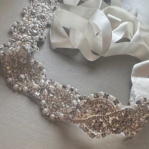 Crystal Beaded Bridal Sash with Satin Ribbon